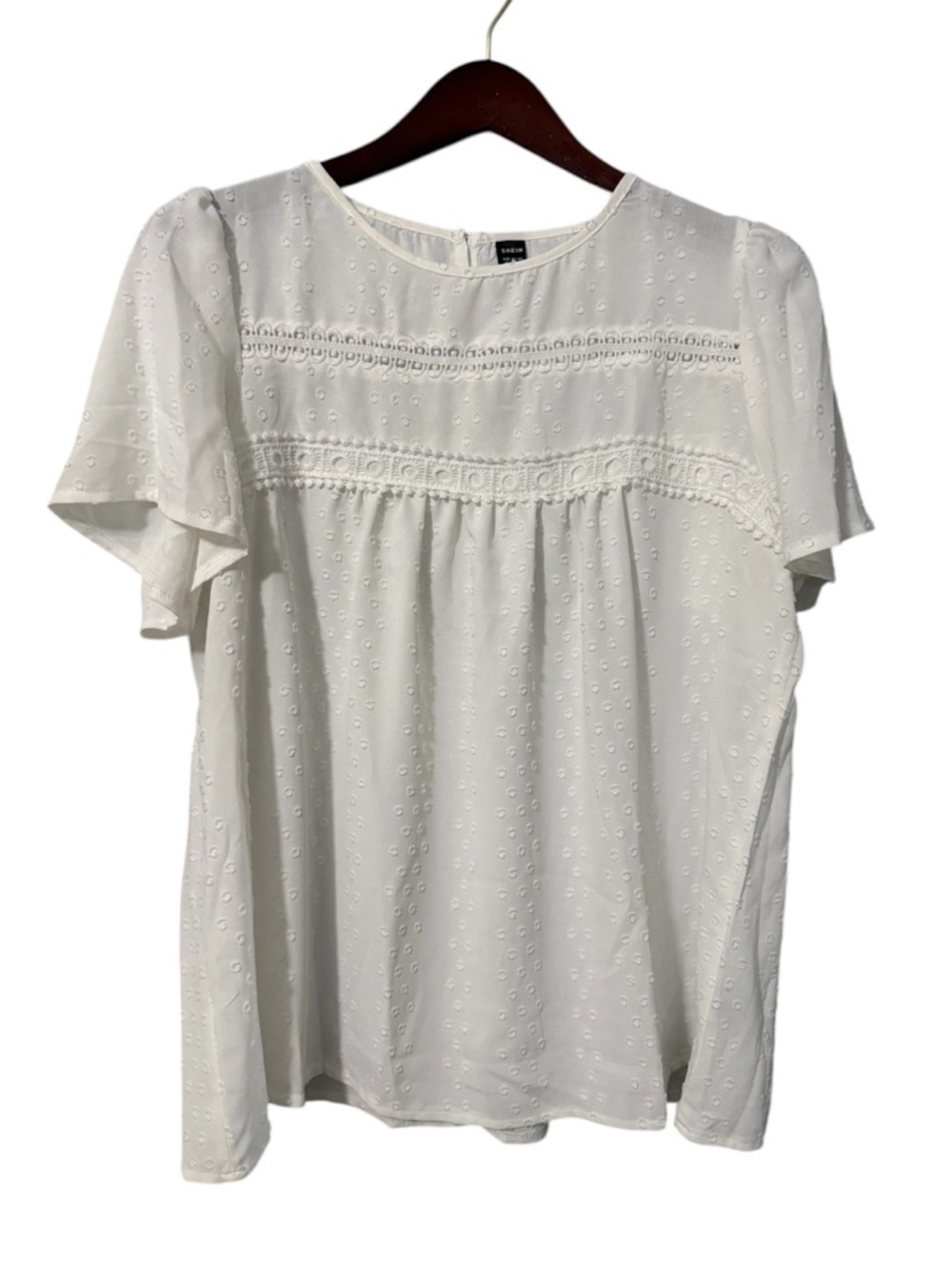 Shein Women's White Eyelet Lace Yoke Blouse XXL